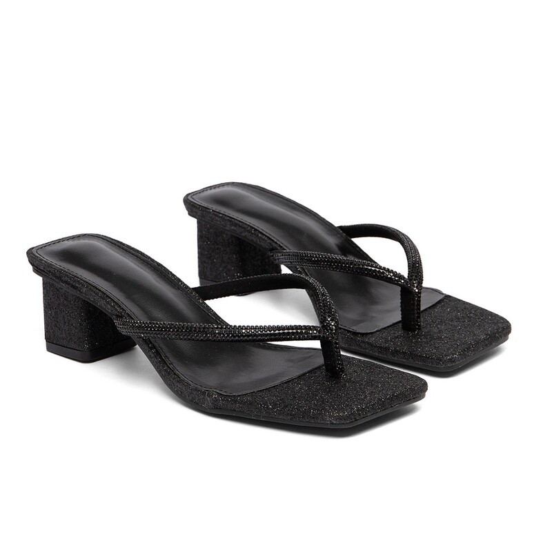 Huidong Women's Shoes Summer High-Heeled Flip-Flops Square Toe Versatile Casual Trendy Classic Women's Shoes