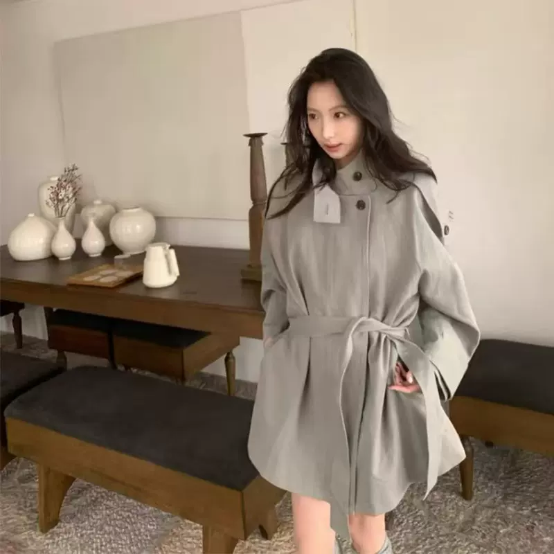 短款灰色立领爆款风衣外套女2025春秋新款小个子高级感英伦风休闲