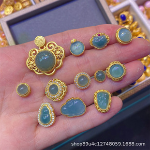 Blue Water Jade Color-Preserving Silver Accessories S925 Silver Pendant Spacer Beads Beaded Pendant DIY Bracelet Bracelet Accessories