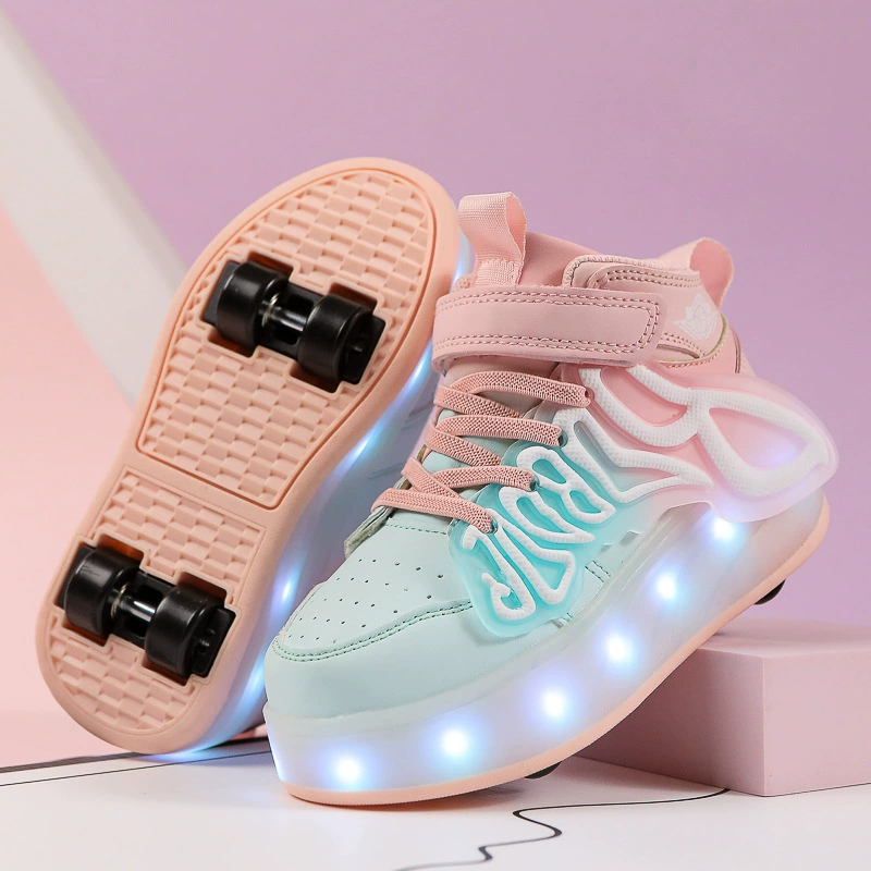 Детские Heelys с 4 колёсами и подсветкой, светящиеся роликовые кроссовки для мальчиков и девочек, размеры 28–40