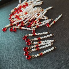 （2+）DIY手工制作饰品配件4mm仿珍珠加红珠子流苏喜扇坠流苏吊坠