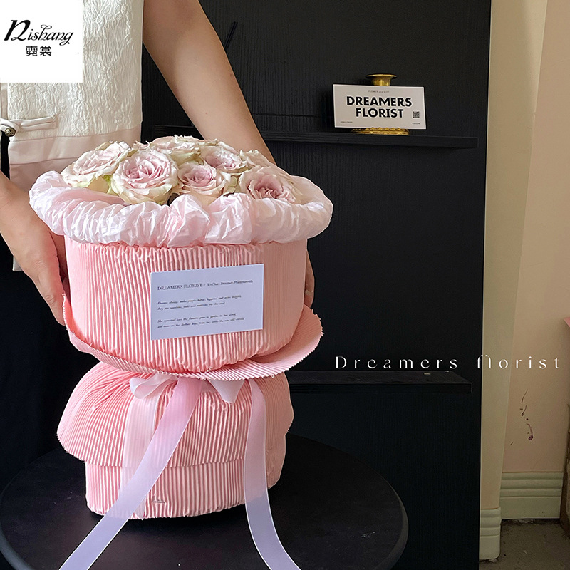 七夕防水奶油系列 百褶肌理包花布鲜花花束包装立体压纹褶皱纱网