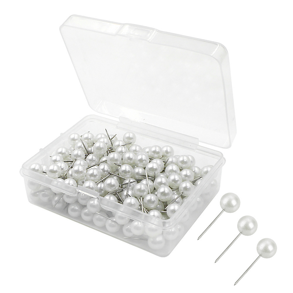 Amazon nuevo 100/200 piezas en caja de clavos esféricos blancos nacarados, clavos de fijación de papel de corcho decorativos