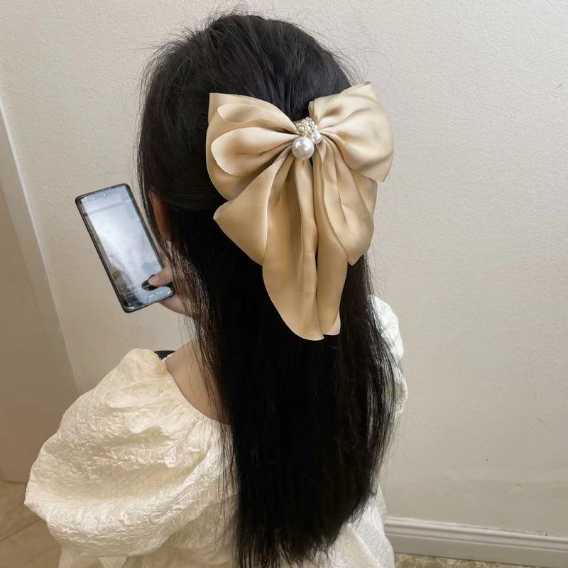 クロスボーダーヘアアクセサリー大型レトロロングリボンリボンヘアピンマルチカラー三角タオルバーガンディリボンスプリングクリップ|undefined