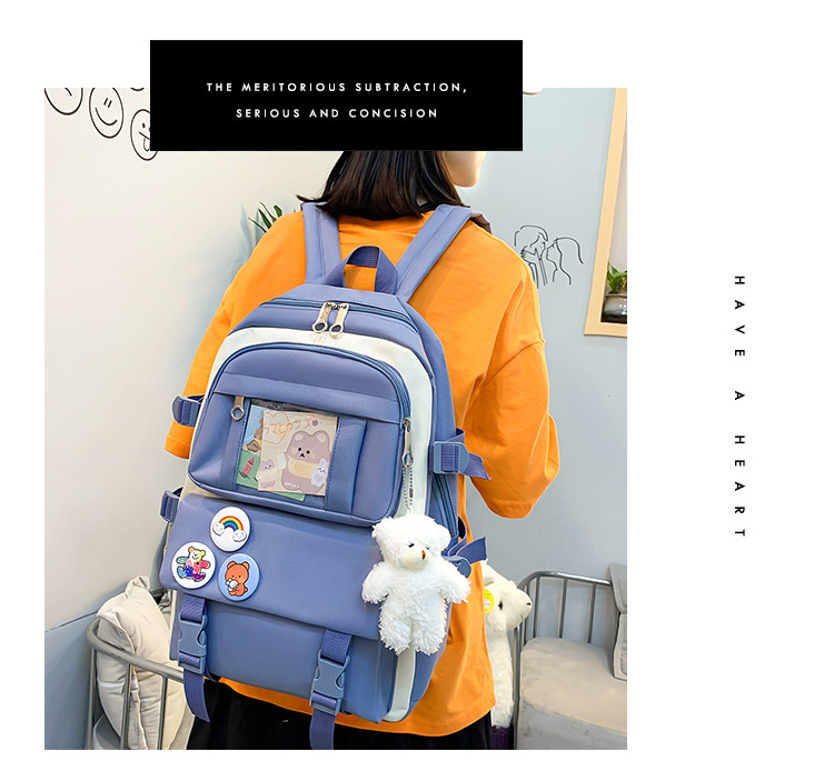 Wholesale Four-piece Contrast Color Large-capacity Bear Pendant Backpack Nihaojewelry display picture 11