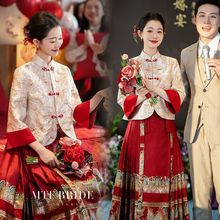 新中式上衣女马面裙套装婚服春夏汉服大码胖敬酒服订婚礼服裙