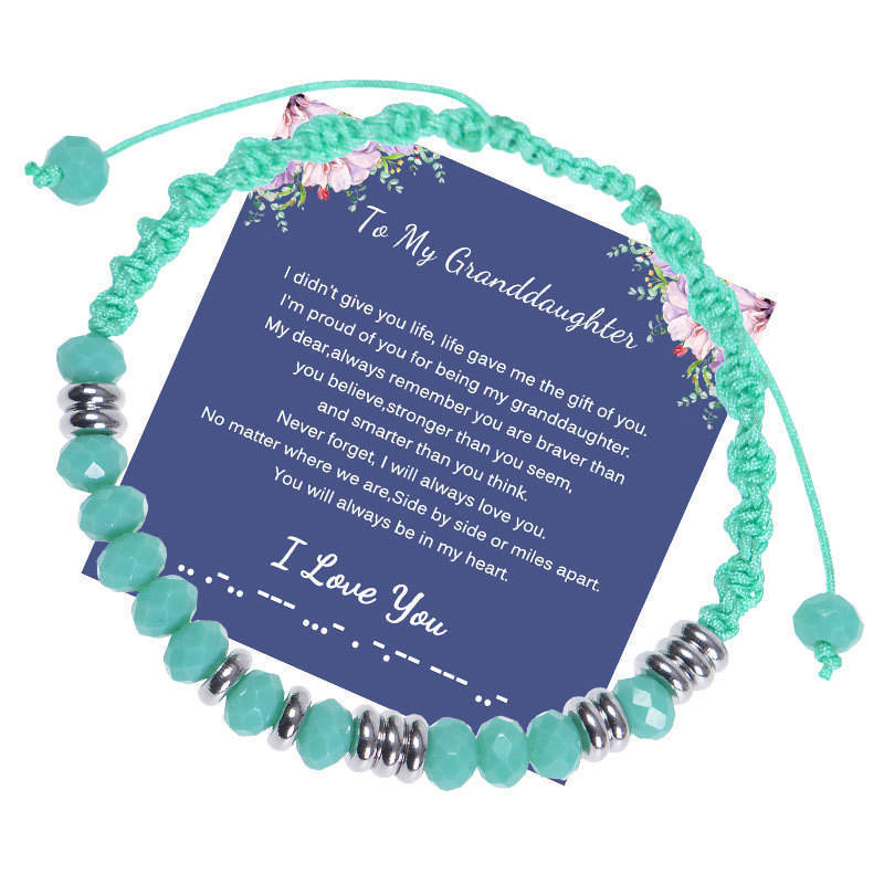 I Love You Morse Code Crystal Bracelet, Hand-Woven Bracelet, Gift Card for Family, Jewelry