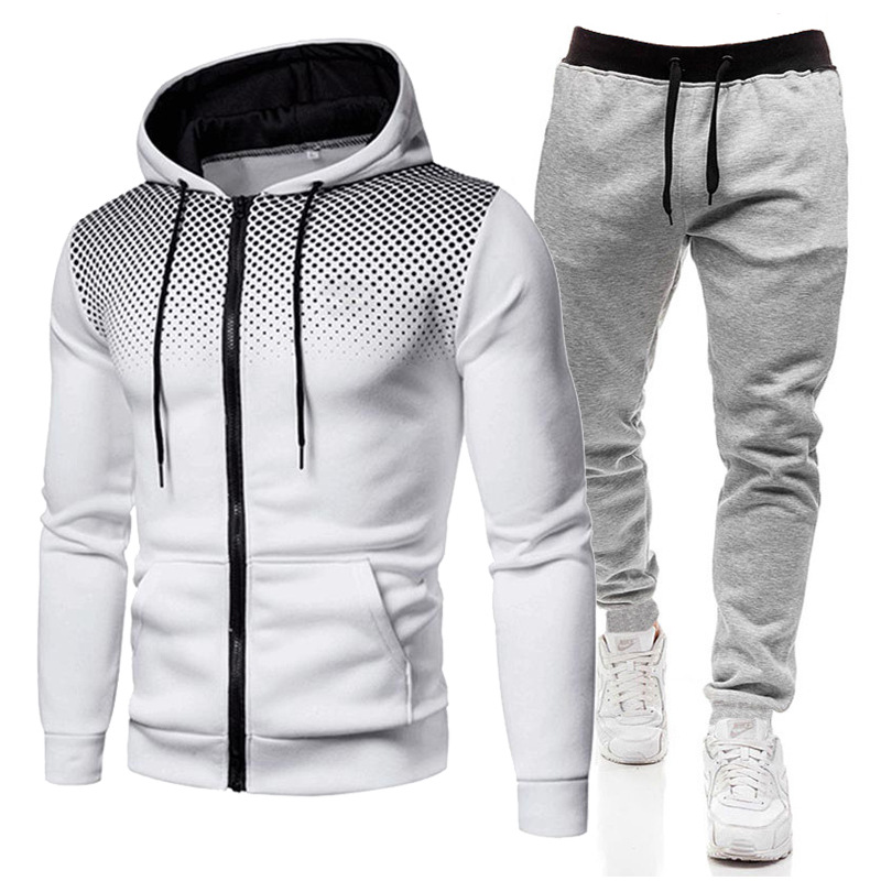 New round dot printed solid color zipper set for autumn winter plush men women's sports hoodies, sweaters, and pants_voghion.com