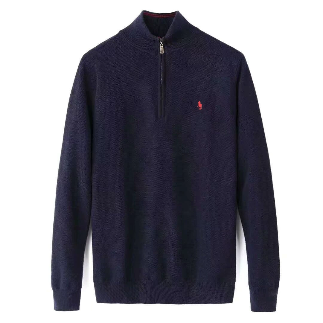 Осенне-зимний новый мужской трикотаж с логотипом RL пони, воротник-стойка, молния, трикотаж Paul, мужской пике, трикотаж из чистого хлопка с вышивкой