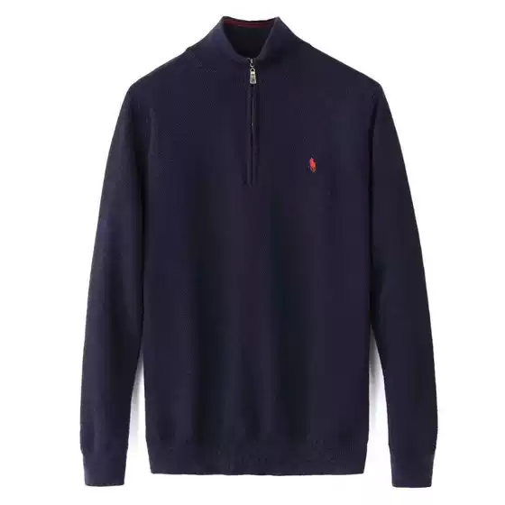 Autumn and Winter New Rl Pony Logo Men's Knitwear Stand Collar Zipper Paul Knitwear Men's Pique Pure Cotton Embroidered Knitwear