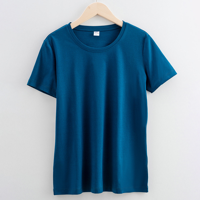 高品質80本両面シルク綿tシャツ女性夏ゆるい丸首v襟純綿純色新疆綿半袖tシャツ|undefined