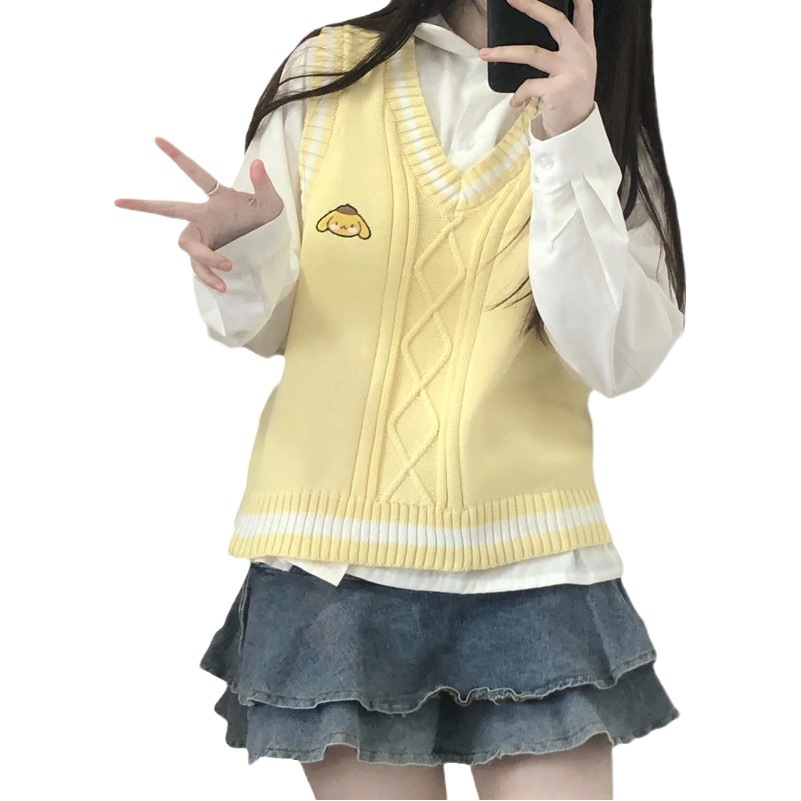 Pudín de Perro bordado de Primavera y Otoño Nueva JK Chaleco de punto de las mujeres chaleco overwear flojo estilo de la Universidad dulce suave glutinoso image 1