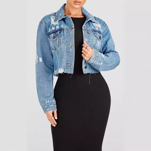 Xintang Denim Jacket for Women New European and American Blue Frayed Jacket Personalized Street Washed Denim Jacket