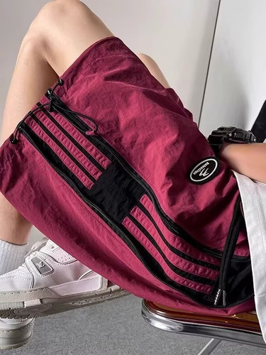 Striped men's summer thin quick-drying zip work pants with ice silk five-pocket design