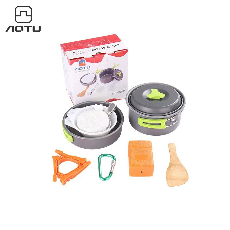 Портативный набор кастрюль AOTU для кемпинга походная посуда Сковорода на 1-2 человека походный горшок AT6385-1