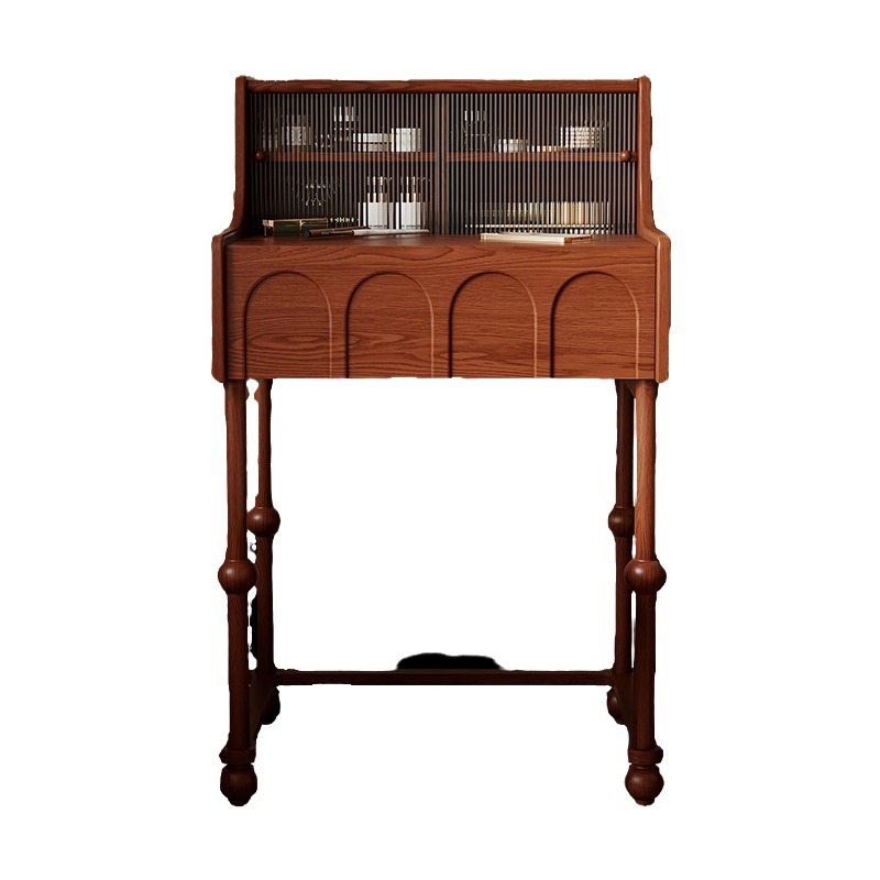 Tabla de maquillaje de madera maciza, dormitorio principal, pequeño tipo de esquina de pared muy estrecha, cabina de maquillaje, meseta de maquillaje retro medieval