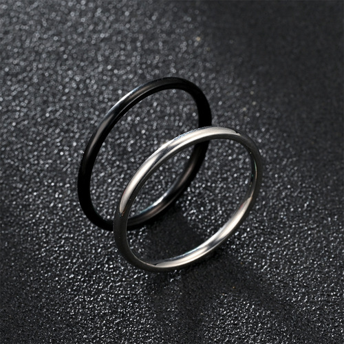 2mm polished titanium steel ring for women, minimalist Japanese-Korean style, personalized simple band, rose gold plated, black, women's size, small finger ring