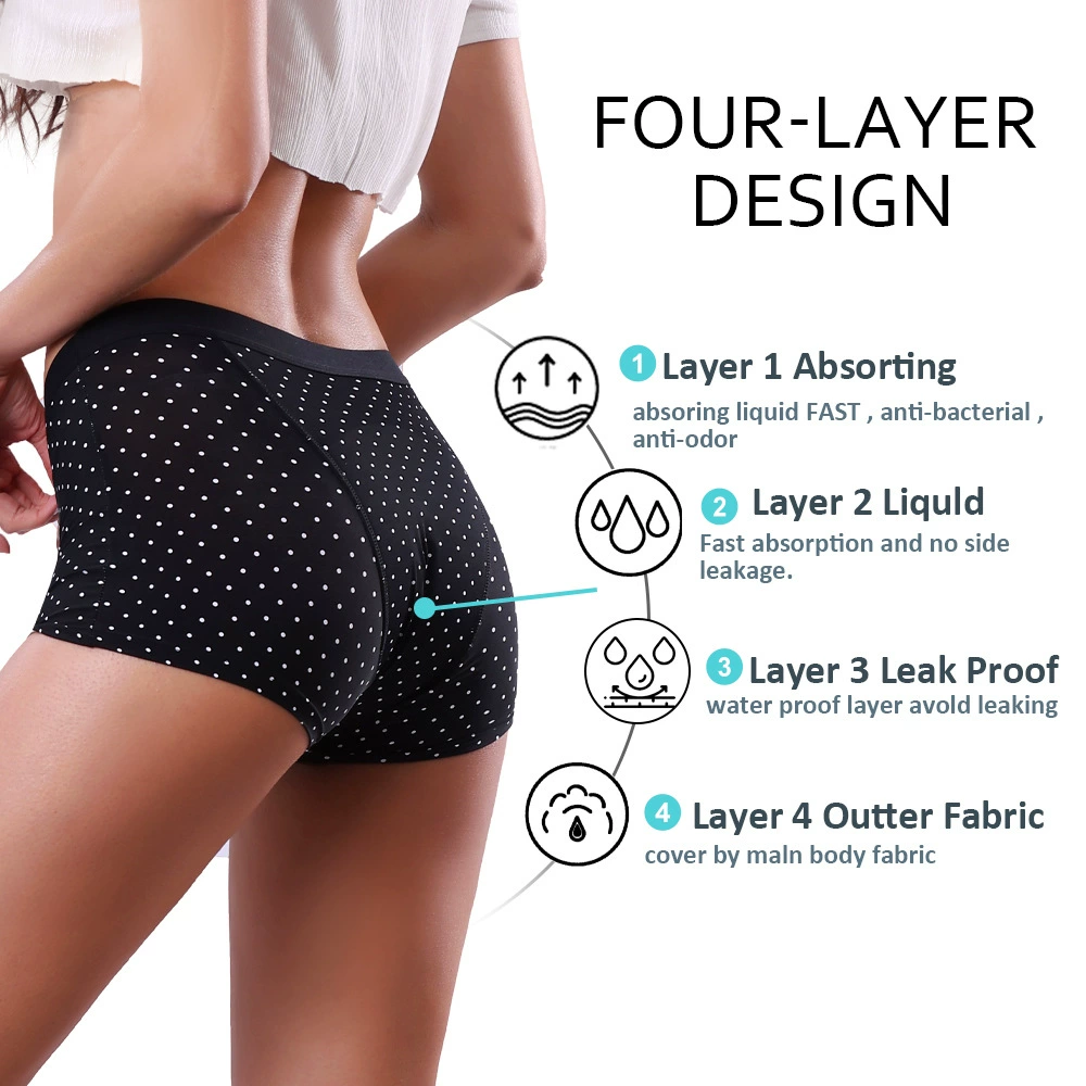 Гигиена периода leakproof нижнее белье, герметичные впитывающие боксеры-бриджи, дышащие, размеры XS–4XL