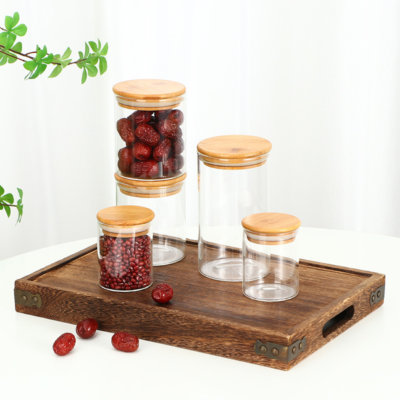 密封玻璃罐储物罐透明食品罐高硼硅圆形茶叶糖果密封来图加工定制