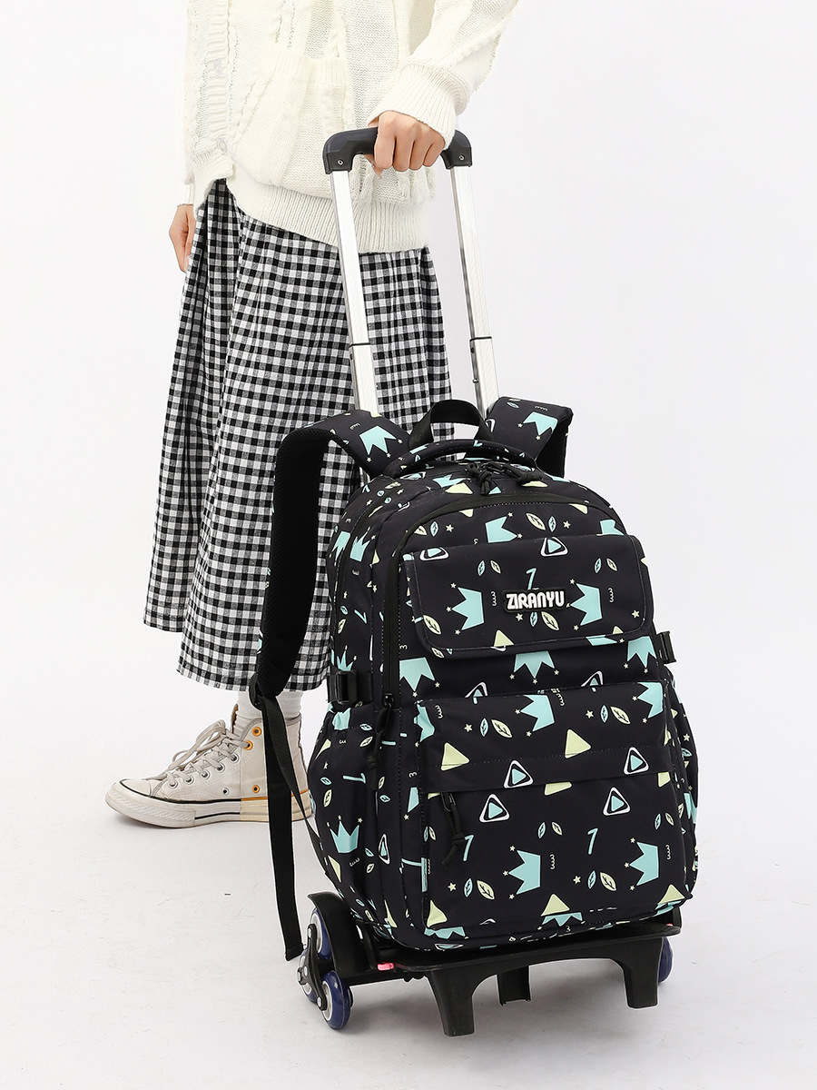 Mochila escolar con ruedas transfronterizas para niñas, estudiantes de primaria, estudiantes de secundaria de tercer, cuarto y sexta grado  
 Mochila escolar para niños de gran capacidad reductora de carga