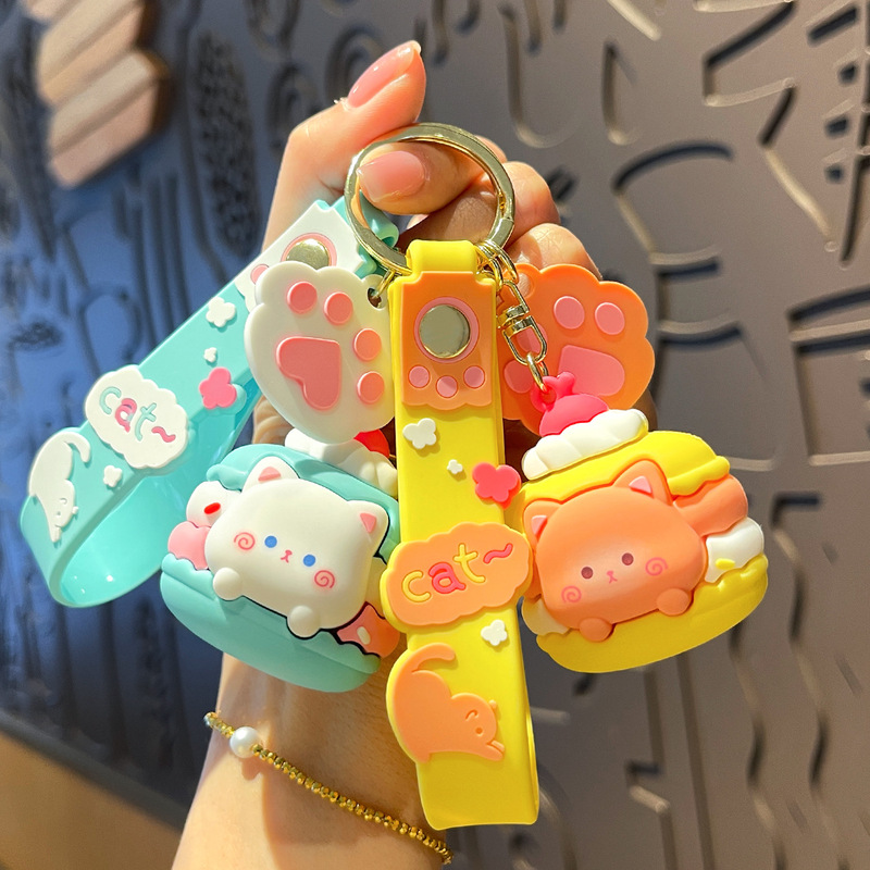 Meow Meow macaron cartoon keychain schoolbag pendant creative personality car key chain couple bag ornaments wholesale