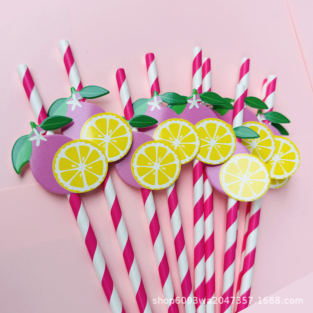 Suministros para fiestas transfronterizas Pajitas de limón de frutas creativas Pajitas de papel desechables Pajitas de bebidas de jugo Spot al por mayor