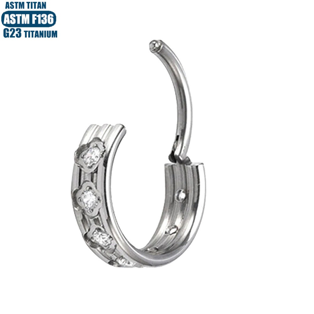F136 Titanium Alloy Plum Blossom Zircon Earrings Piercing Nose Ring Seamless Closed Ring Nose Piercing Ornament Ring detail image 7