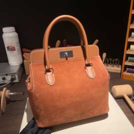 全手工缝制toolbox牛奶盒20法国原厂swift拼麂皮大容量手提斜挎包