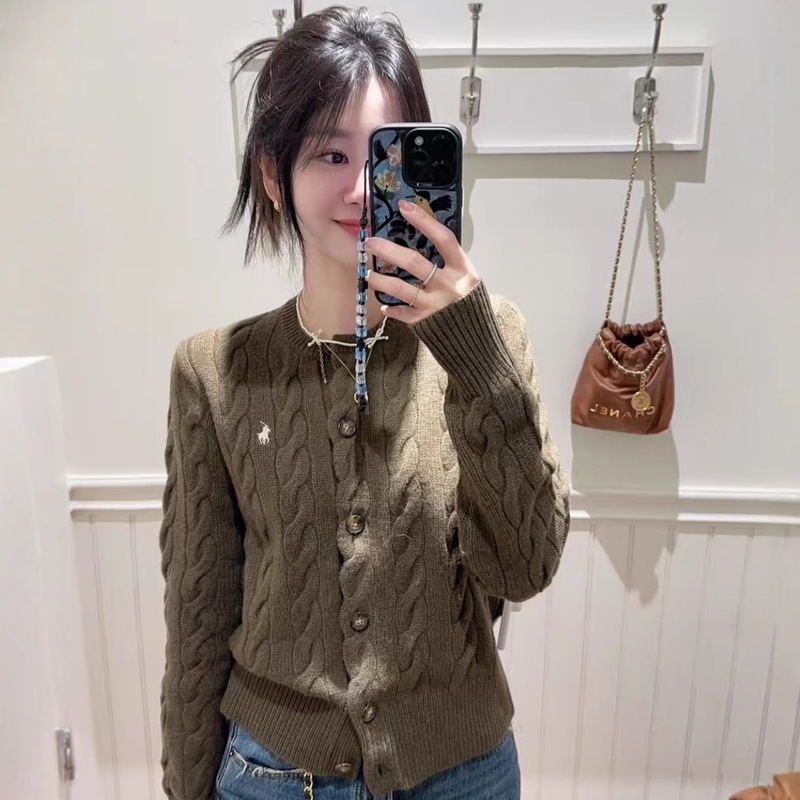 Scannable Qr Code Rl Ralph Lauren Chunky Cable Knit Cardigan Classic Pony Embroidery Casual Knit Cable Top for Women in Stock