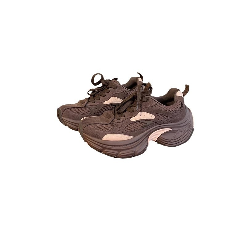 Grape Mom otoño e invierno nuevo estilo deportivo con cordones a juego para aumentar los zapatos de gamuza de suela gruesa para mujer otoño e invierno