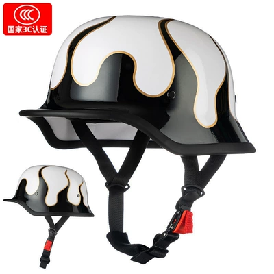 Motorcycle Retro Half Helmet Motorcycle Helmet Cruiser Four-Season Certified Cycling Helmet German Soldier Helmet (Motosiklet kaskı (dəbilqə)) - white-auspicious-fire-black-m
