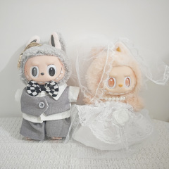 新款现货17CM一代马卡龙拉布布婚礼婚纱礼服创意labubu西装套装