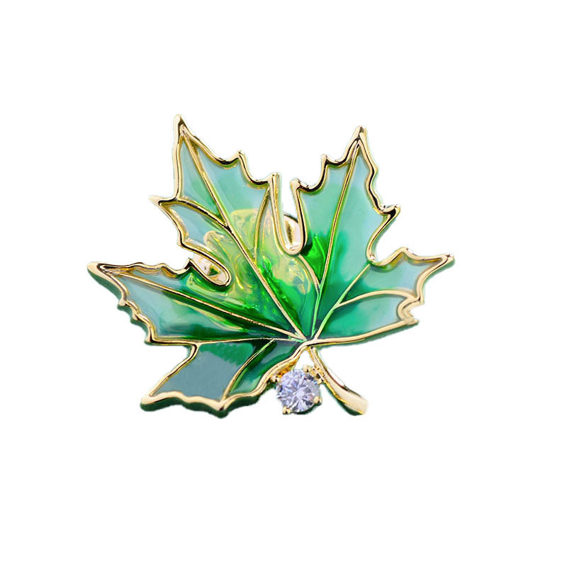 Elegant Mori Style Cute Enamel Painted Maple Leaf Brooch Puncture Needle Micro Inlay Zirconia Anti-running Light Buckle Fixed Collar Needle