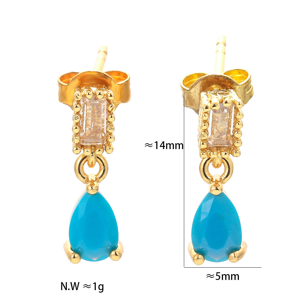 Geometric Pattern Unisex Gender Retro Style Water Drop Inlaid Colorful Zircon Copper Earrings Wholesale