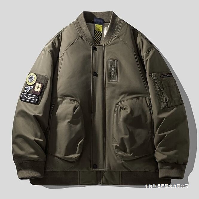 Men's down Jacket, Mountain Style Retro Ma-1 Air Force Pilot Duck down Thickened Workwear, Men's Winter Warm Stand Collar Jacket