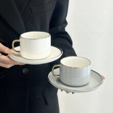 北欧轻奢金边陶瓷咖啡杯碟套装办公室下午茶马克杯子带勺高级感