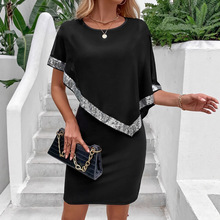 跨境亚马逊纯色气质时尚连衣裙夏季新款女装外贸休闲度假连衣裙