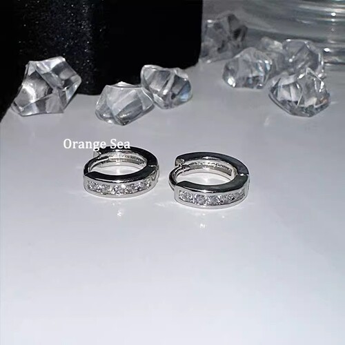 Delicate Mini Diamond Hoop Earrings with Edge Stud Hole 925 Silver Snuggly Clasp Ultra Sparkling  New Style