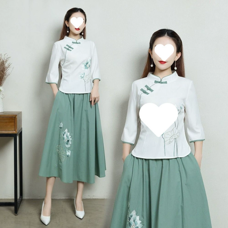 Костюм Тан в китайском стиле, новая одежда для чайного искусства, женский топ с вышивкой лотоса Hanfu, универсальный топ средней длины