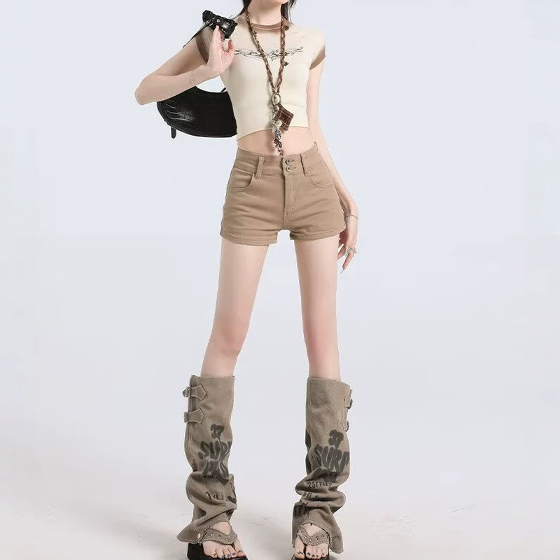 Khaki Denim Shorts for Women 2026 Summer Trendy Versatile New Brown High-Waisted Tight-Fitting American Style Hot Pants