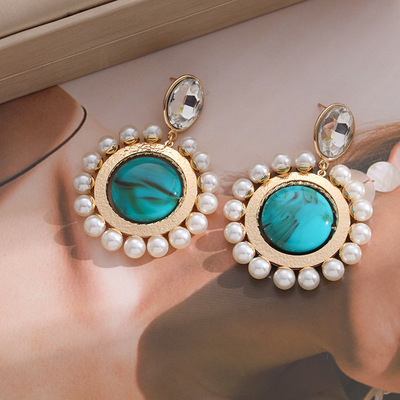  Women girls earrings pearl green circle earrings fashion lady restoring ancient ways wholesale earrings