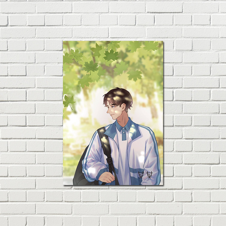 A set of 8 high-definition copperplate paper posters featuring anime merchandise, dormitory wall decals, and decorative paintings for a background wall.