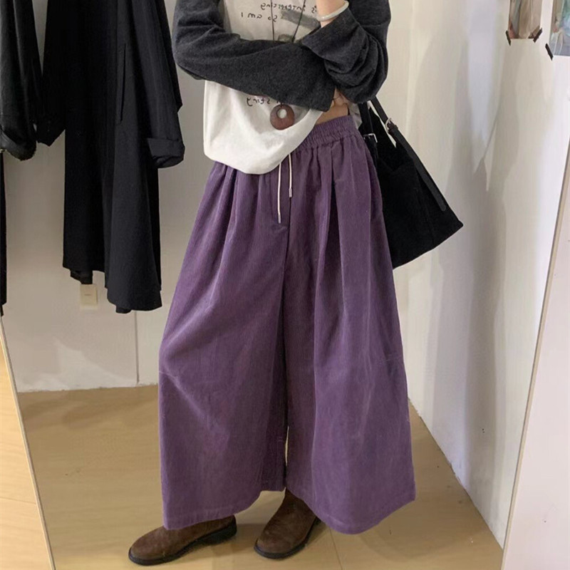Corduroy Korean Style 2025 New Winter Loose Lazy Style Cropped Pants High Waist Versatile Casual Wide Leg Pants for Women