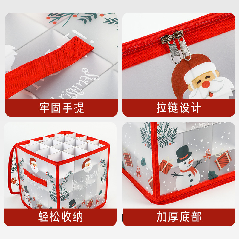 ジッパー開閉付きクリスマスボール収納ボックス 64 コンパートメントクリスマスデコレーション収納ボックスレッド収納バッグ|undefined
