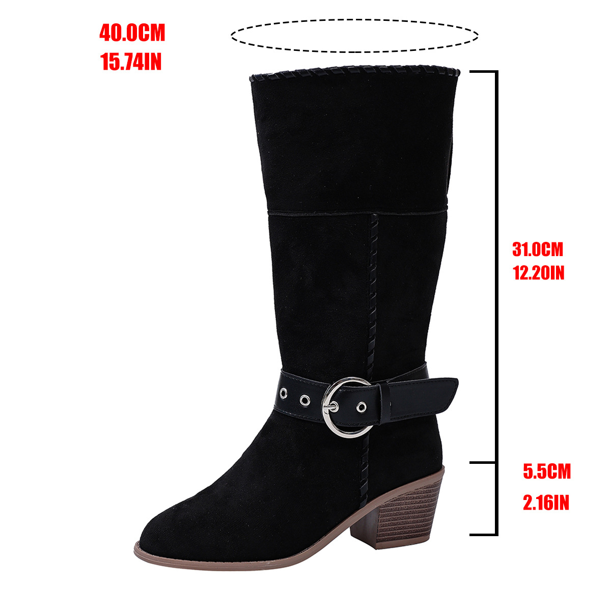 Women's Mid Calf Cowboy Boots For Women With Buckle And Chunky Heel_voghion.com
