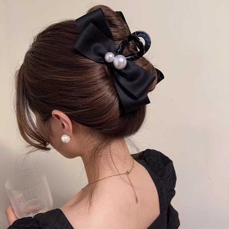 ハイエンドのパールリボングリッパー、女性用の大きなヘアピン、後頭部のヘアピン、エレガントなサメクリップ|undefined