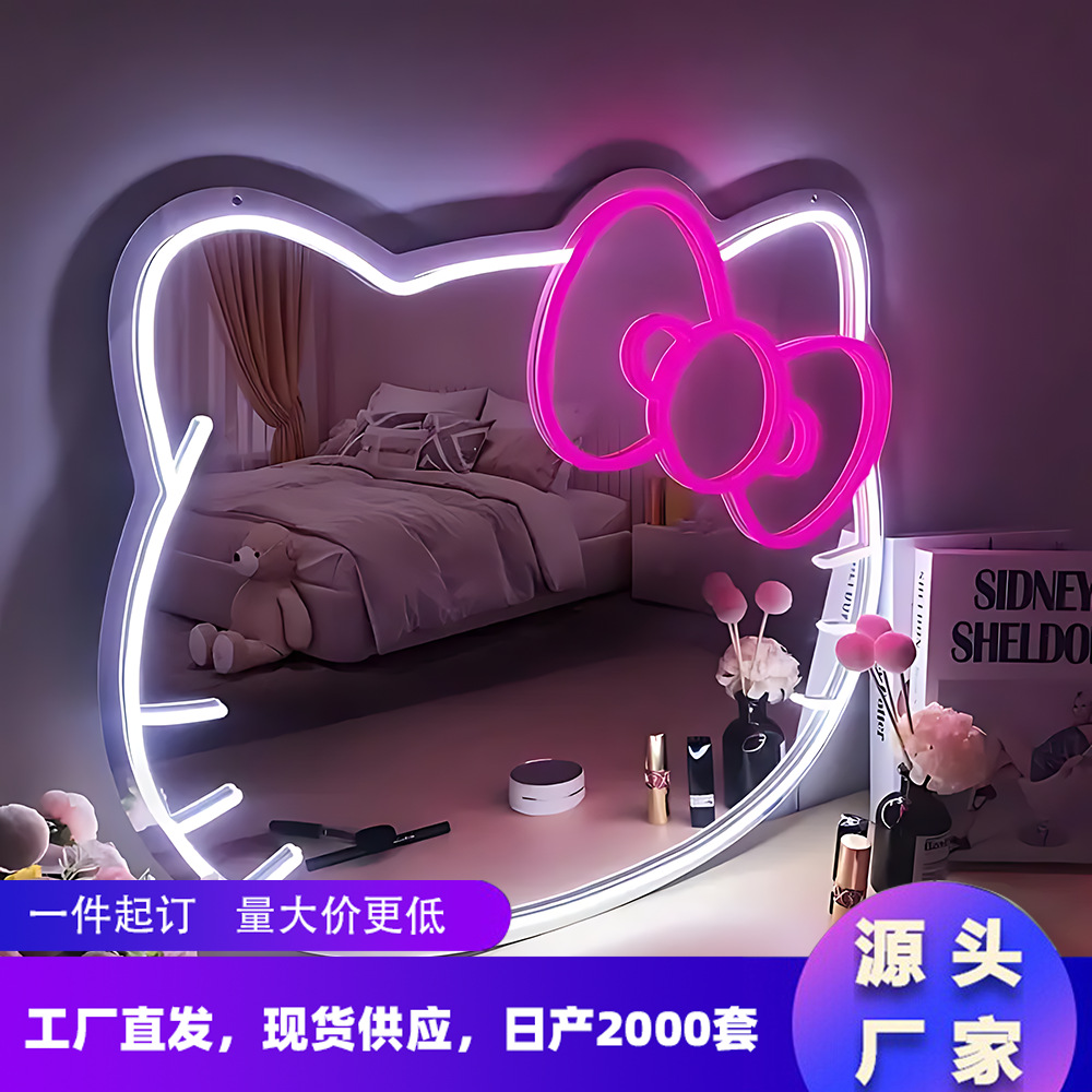 Amazon gota de agua personalidad creativa led amor espejo neón gato espejo de maquillaje acrílico espejo lámpara