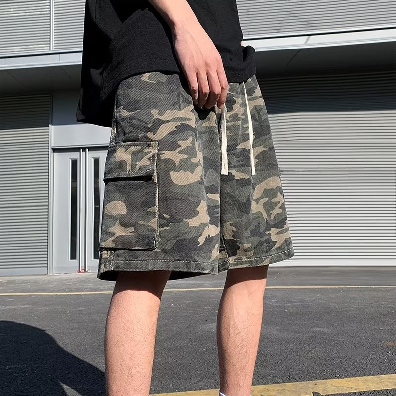 Camouflage All-match Cargo Shorts Men's Summer Loose Trendy Brand Large Pants Camouflage American Style Retro High Street Five-point breeches