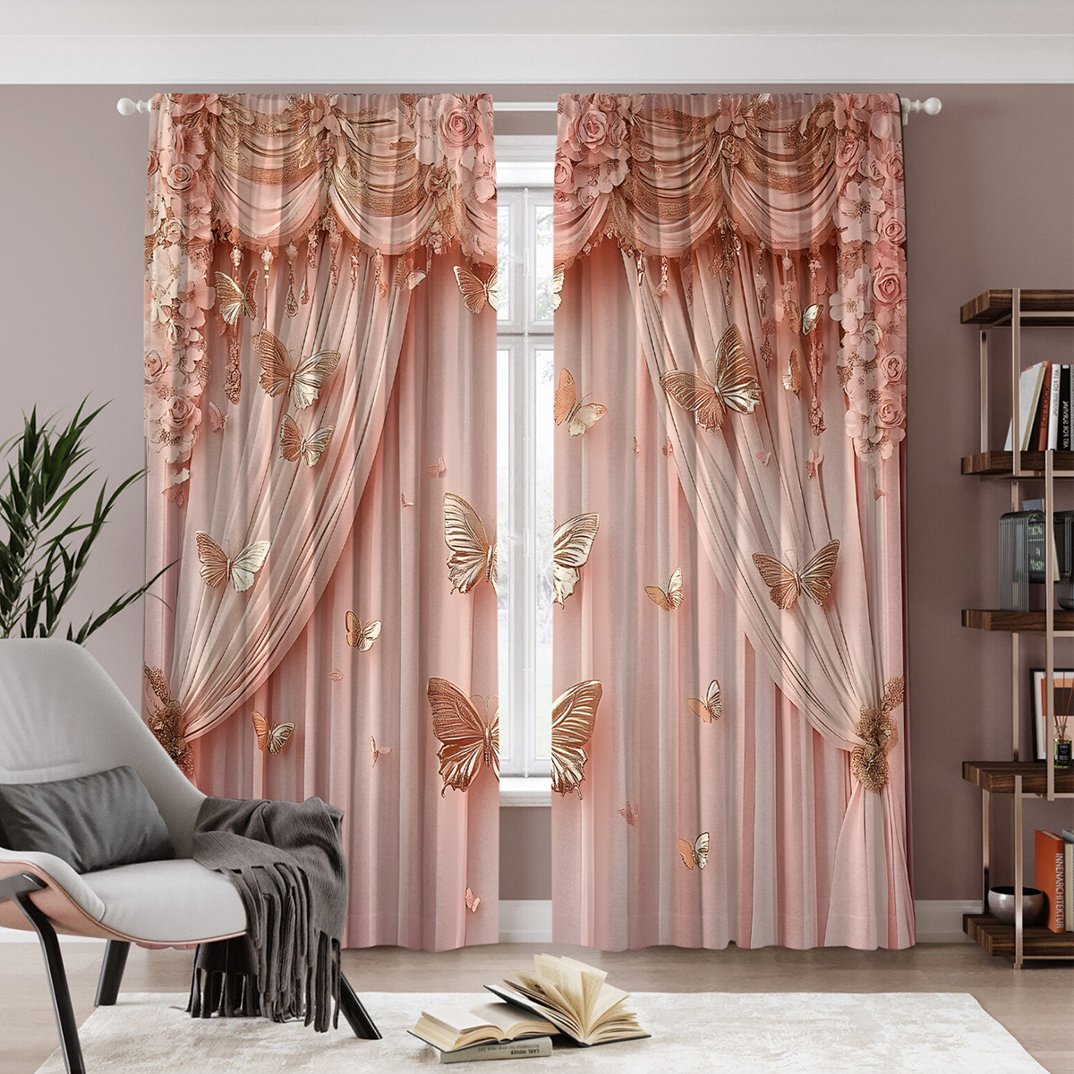 2PCS Flower Character Curtain Factory 3D Digital Printing Cross-border Amazon Curtain Hot Selling Flower Type