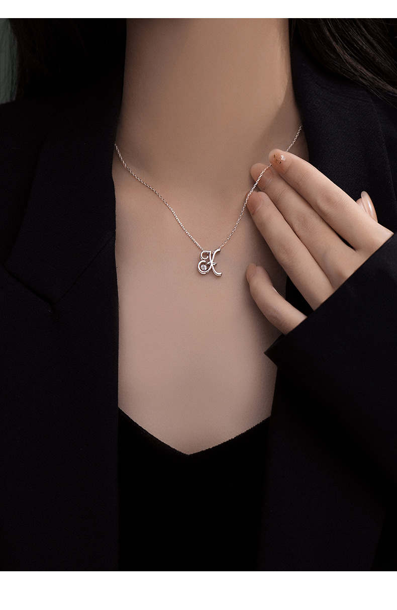 Inlay Design 925 Sterling Silver Zircon Inlay Letter Pendant Necklace